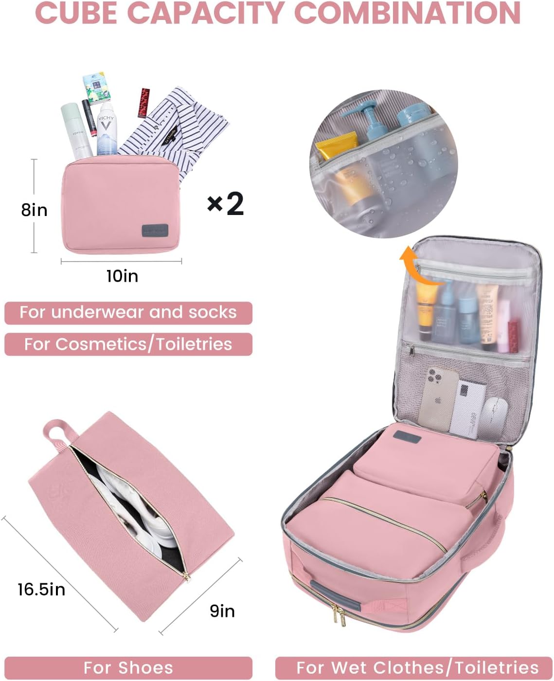 LOVEVOOK 50L Travel Backpack for Women & Men, Airline Approved Carry On Luggage with 3 Packing Cubes, TSA Overnight Bags, Waterproof Personal Item Bag, Weekender Essentials Backpacks fits 17" Laptop - 图片 5