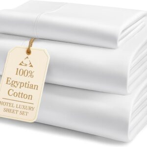 LANE LINEN 100% Egyptian Cotton Twin Sheets Set, Soft & Comfy Luxury Hotel Style Thick Cotton Twin Bed Sheet Set, Fully Elasticized Reinforsed Seams No Pill Natural Cooling White Sheets