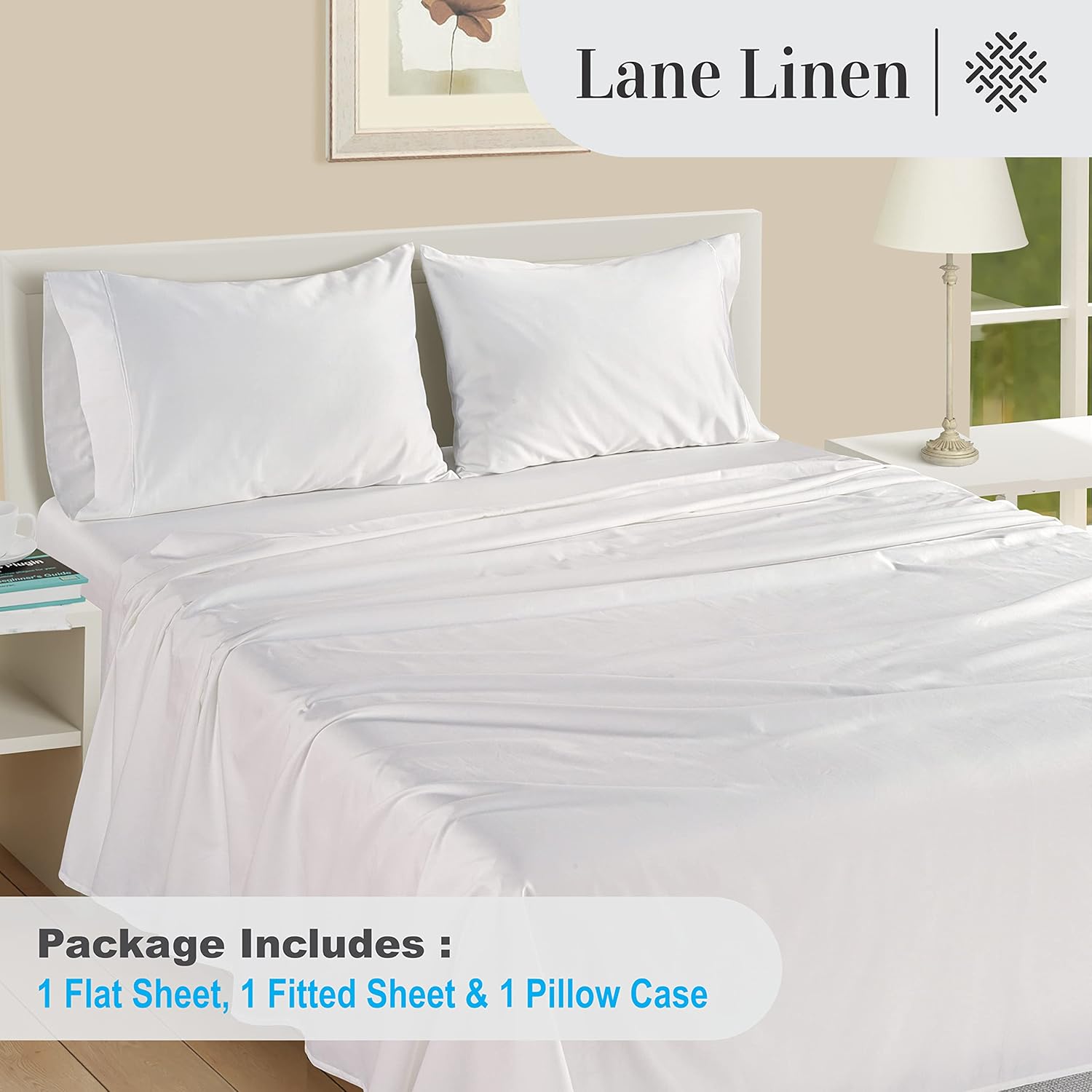 LANE LINEN 100% Egyptian Cotton Twin Sheets Set, Soft & Comfy Luxury Hotel Style Thick Cotton Twin Bed Sheet Set, Fully Elasticized Reinforsed Seams No Pill Natural Cooling White Sheets - 图片 7
