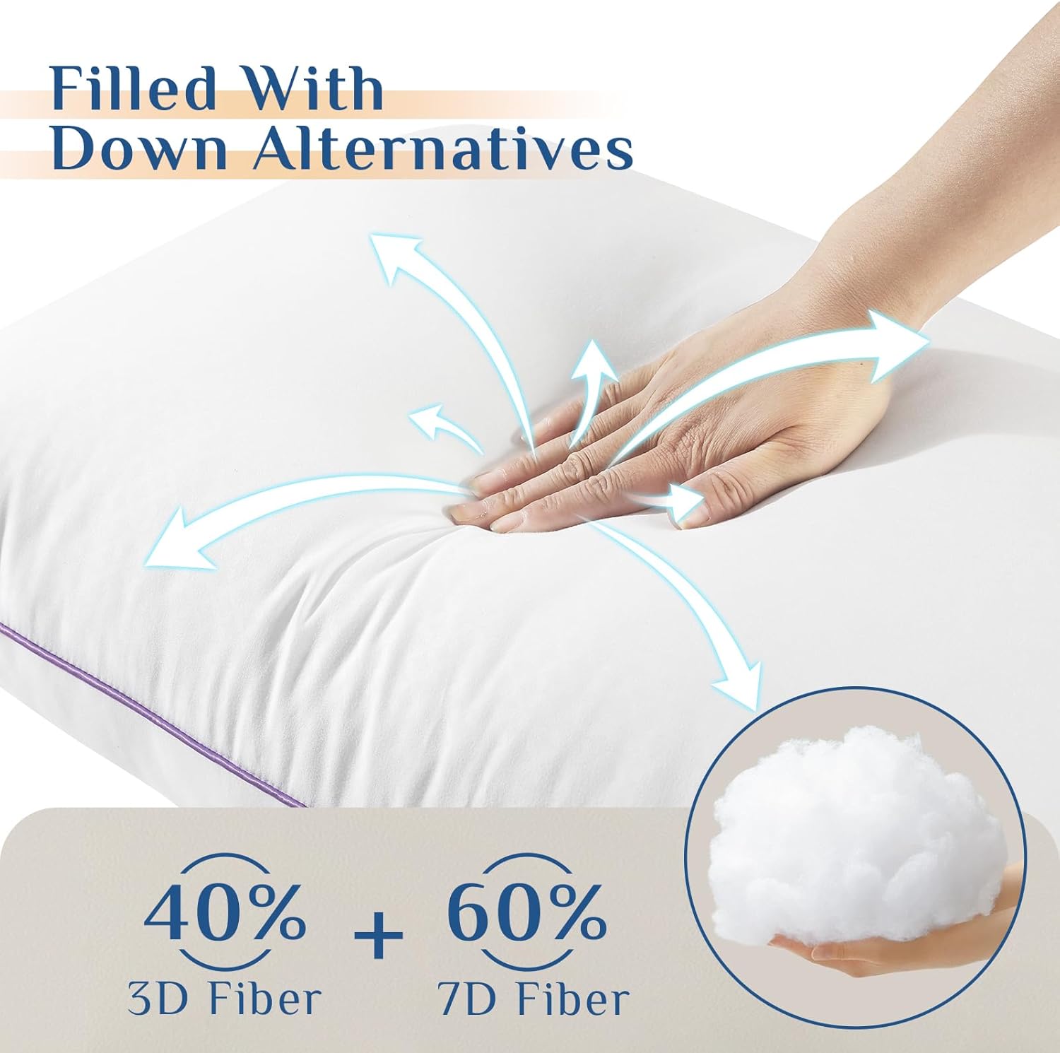 JOLLYVOGUE Pillows Queen Size Set of 2, Medium Supportive Bed Pillows with Super Soft Down Alternative Fill, Luxury Fluffy Hotel Quality for Side, Back, and Stomach Sleepers - 图片 4