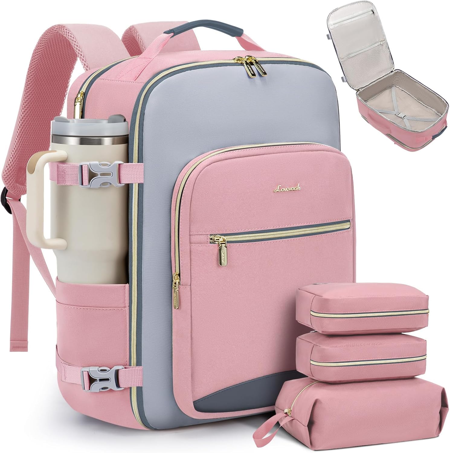 LOVEVOOK 50L Travel Backpack for Women & Men, Airline Approved Carry On Luggage with 3 Packing Cubes, TSA Overnight Bags, Waterproof Personal Item Bag, Weekender Essentials Backpacks fits 17" Laptop