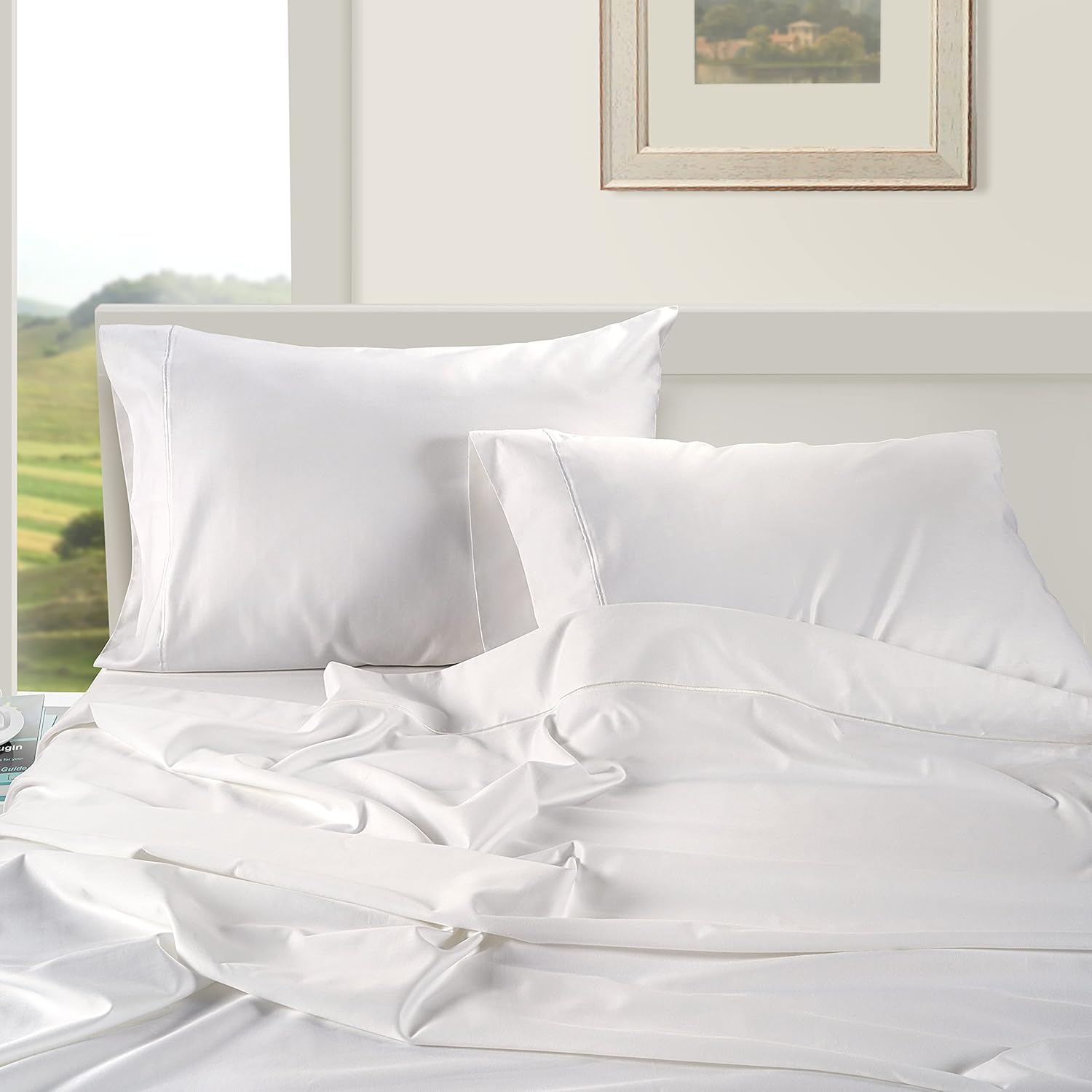 LANE LINEN 100% Egyptian Cotton Twin Sheets Set, Soft & Comfy Luxury Hotel Style Thick Cotton Twin Bed Sheet Set, Fully Elasticized Reinforsed Seams No Pill Natural Cooling White Sheets - 图片 6