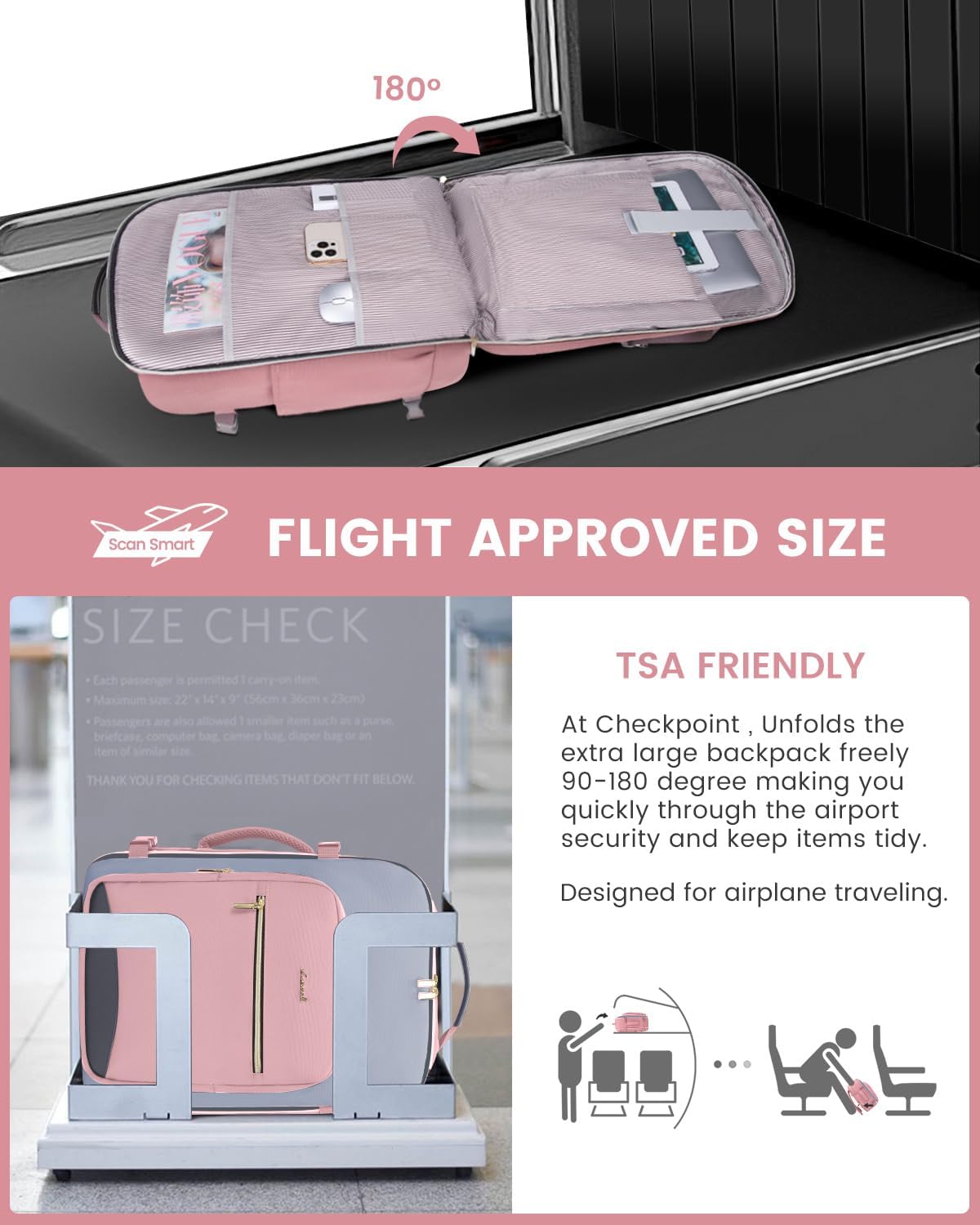 LOVEVOOK 50L Travel Backpack for Women & Men, Airline Approved Carry On Luggage with 3 Packing Cubes, TSA Overnight Bags, Waterproof Personal Item Bag, Weekender Essentials Backpacks fits 17" Laptop - 图片 3