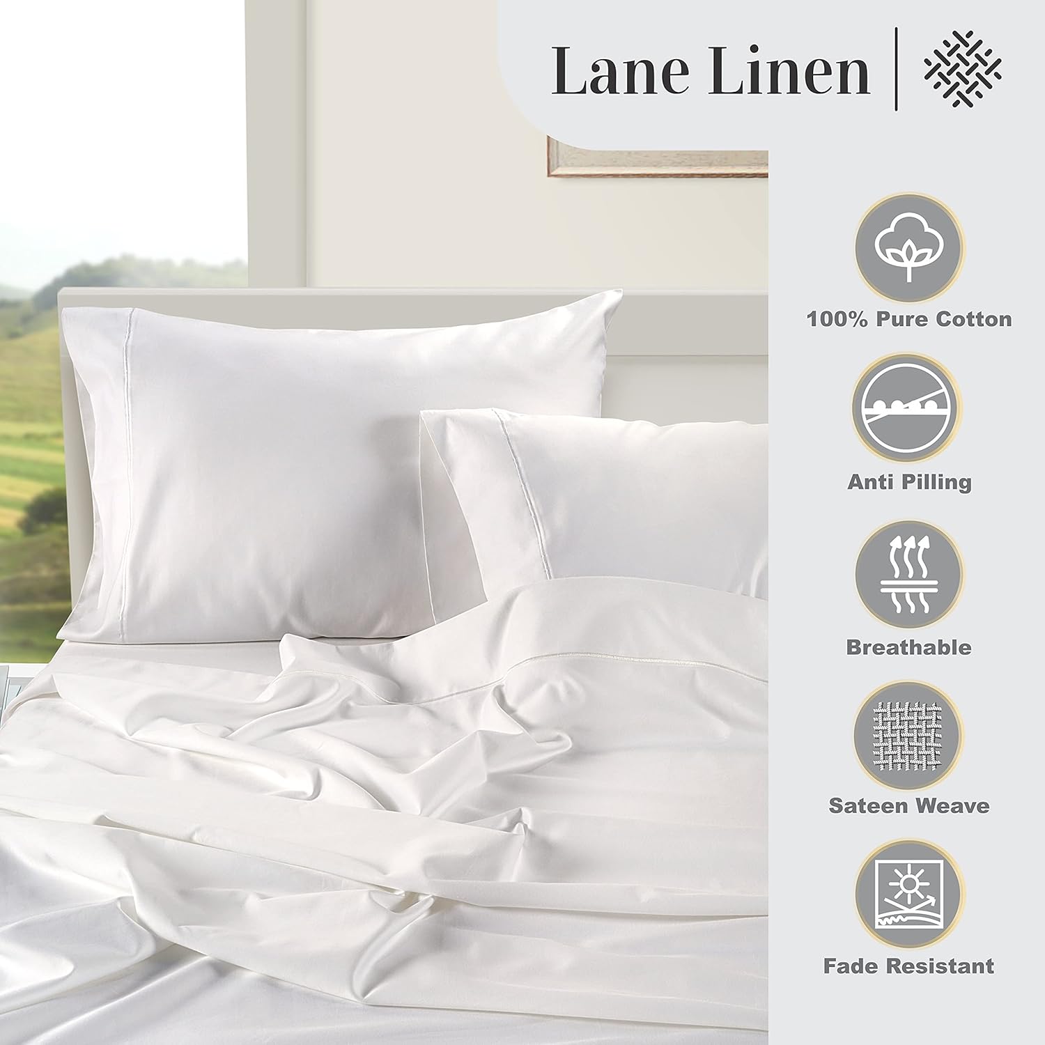 LANE LINEN 100% Egyptian Cotton Twin Sheets Set, Soft & Comfy Luxury Hotel Style Thick Cotton Twin Bed Sheet Set, Fully Elasticized Reinforsed Seams No Pill Natural Cooling White Sheets - 图片 5